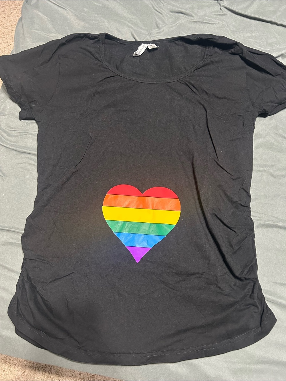 Black Women’s Maternity Scoop Neck Tee with Rainbow Heart Graphic